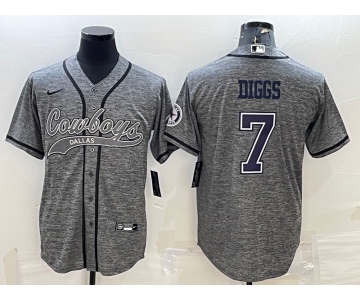 Men's Dallas Cowboys #7 Trevon Diggs Grey Gridiron With Patch Cool Base Stitched Baseball Jersey