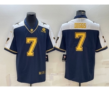 Men's Dallas Cowboys #7 Trevon Diggs Navy Gold Edition With 1960 Patch Limited Stitched Football Jersey