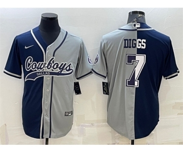 Men's Dallas Cowboys #7 Trevon Diggs Navy Gray Split With Patch Cool Base Stitched Baseball Jersey