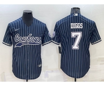 Men's Dallas Cowboys #7 Trevon Diggs Navy With Patch Cool Base Stitched Baseball Jersey