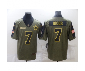 Men's Dallas Cowboys #7 Trevon Diggs Olive Gold 2021 Salute To Service Limited Player Jersey