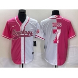 Men's Dallas Cowboys #7 Trevon Diggs Pink White Two Tone With Patch Cool Base Stitched Baseball Jersey