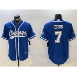 Men's Dallas Cowboys #7 Trevon Diggs Royal With Patch Cool Base Stitched Baseball Jersey