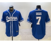 Men's Dallas Cowboys #7 Trevon Diggs Royal With Patch Cool Base Stitched Baseball Jersey