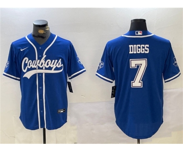 Men's Dallas Cowboys #7 Trevon Diggs Royal With Patch Cool Base Stitched Baseball Jersey