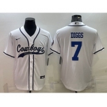 Men's Dallas Cowboys #7 Trevon Diggs White With Patch Cool Base Stitched Baseball Jersey