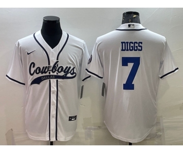 Men's Dallas Cowboys #7 Trevon Diggs White With Patch Cool Base Stitched Baseball Jersey