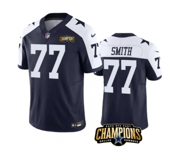 Men's Dallas Cowboys #77 Tyron Smith Navy White 2023 F.U.S.E. NFC East Champions Patch Football Stitched Jersey