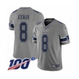 Men's Dallas Cowboys #8 Troy Aikman Limited Gray Inverted Legend 100th Season Football Jersey