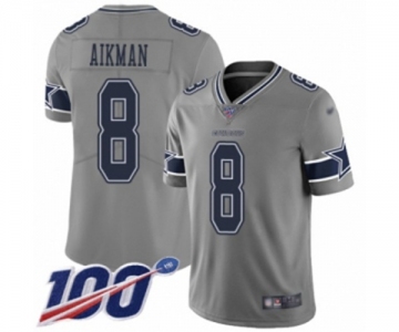 Men's Dallas Cowboys #8 Troy Aikman Limited Gray Inverted Legend 100th Season Football Jersey