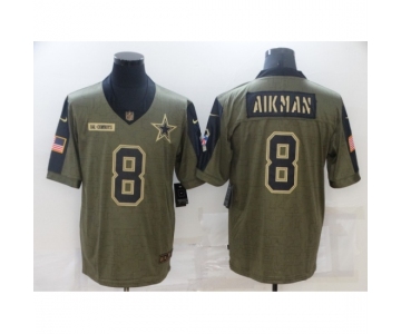 Men's Dallas Cowboys #8 Troy Aikman Nike Olive 2021 Salute To Service Limited Player Jersey