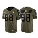 Men's Dallas Cowboys #88 CeeDee Lamb 2021 Olive Salute To Service Golden Limited Stitched Football Jersey