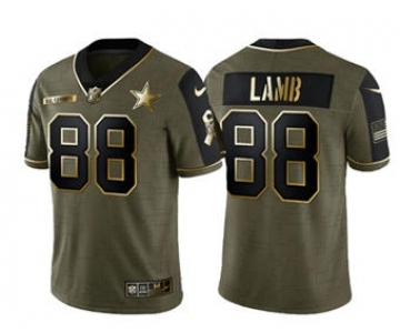 Men's Dallas Cowboys #88 CeeDee Lamb 2021 Olive Salute To Service Golden Limited Stitched Football Jersey