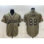 Men's Dallas Cowboys #88 CeeDee Lamb 2022 Olive Salute to Service Cool Base Stitched Baseball Jersey