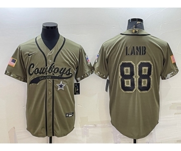 Men's Dallas Cowboys #88 CeeDee Lamb 2022 Olive Salute to Service Cool Base Stitched Baseball Jersey