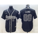 Men's Dallas Cowboys #88 CeeDee Lamb Black Reflective With Patch Cool Base Stitched Baseball Jersey