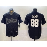 Men's Dallas Cowboys #88 CeeDee Lamb Black With Patch Cool Base Stitched Baseball Jersey