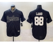 Men's Dallas Cowboys #88 CeeDee Lamb Black With Patch Cool Base Stitched Baseball Jersey