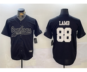 Men's Dallas Cowboys #88 CeeDee Lamb Black With Patch Cool Base Stitched Baseball Jersey