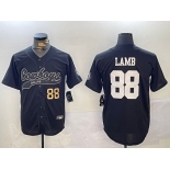 Men's Dallas Cowboys #88 CeeDee Lamb Black With Patch Cool Base Stitched Baseball Jerseys