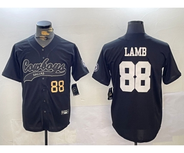 Men's Dallas Cowboys #88 CeeDee Lamb Black With Patch Cool Base Stitched Baseball Jerseys