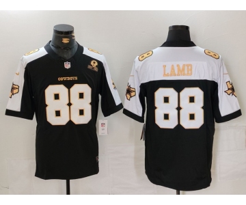 Men's Dallas Cowboys #88 CeeDee Lamb Blue Gold Name Thanksgiving FUSE Vapor Limited Stitched Jersey