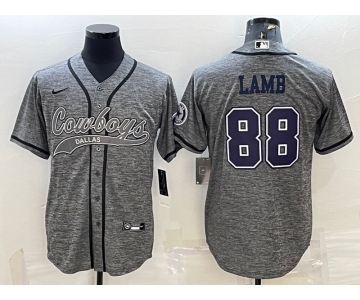 Men's Dallas Cowboys #88 CeeDee Lamb Grey Gridiron With Patch Cool Base Stitched Baseball Jersey