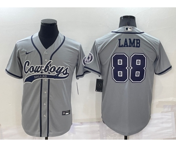 Men's Dallas Cowboys #88 CeeDee Lamb Grey Stitched Cool Base Nike Baseball Jersey