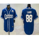 Men's Dallas Cowboys #88 CeeDee Lamb Light Blue 1960 Patch Stitched Cool Base Nike Baseball Jersey