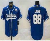 Men's Dallas Cowboys #88 CeeDee Lamb Light Blue 1960 Patch Stitched Cool Base Nike Baseball Jersey