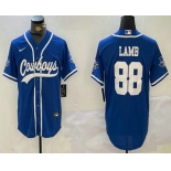 Men's Dallas Cowboys #88 CeeDee Lamb Light Blue Stitched Cool Base Nike Baseball Jersey