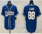 Men's Dallas Cowboys #88 CeeDee Lamb Light Blue Stitched Cool Base Nike Baseball Jersey