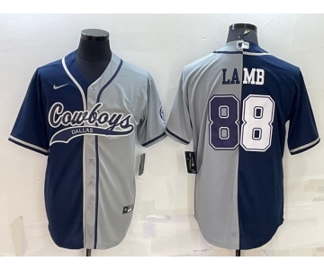 Men's Dallas Cowboys #88 CeeDee Lamb Navy Blue Grey Two Tone With Patch Cool Base Stitched Baseball Jersey