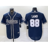 Men's Dallas Cowboys #88 CeeDee Lamb Navy Cool Base Stitched Baseball Jersey