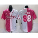 Men's Dallas Cowboys #88 CeeDee Lamb Pink White Two Tone With Patch Cool Base Stitched Baseball Jersey