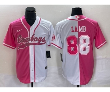 Men's Dallas Cowboys #88 CeeDee Lamb Pink White Two Tone With Patch Cool Base Stitched Baseball Jersey