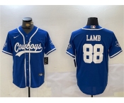 Men's Dallas Cowboys #88 CeeDee Lamb Royal With Patch Cool Base Stitched Baseball Jersey