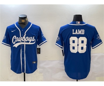 Men's Dallas Cowboys #88 CeeDee Lamb Royal With Patch Cool Base Stitched Baseball Jersey