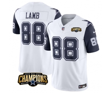 Men's Dallas Cowboys #88 CeeDee Lamb White Navy 2023 F.U.S.E. NFC East Champions Patch Football Stitched Jersey