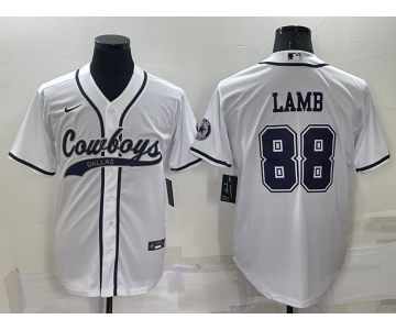 Men's Dallas Cowboys #88 CeeDee Lamb White Stitched Cool Base Nike Baseball Jersey