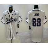 Men's Dallas Cowboys #88 CeeDee Lamb White With 1960 Patch Cool Base Stitched Baseball Jersey