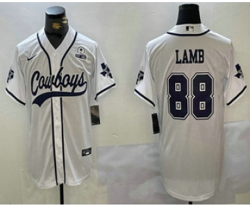 Men's Dallas Cowboys #88 CeeDee Lamb White With 1960 Patch Cool Base Stitched Baseball Jersey