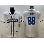 Men's Dallas Cowboys #88 CeeDee Lamb White With Patch Cool Base Stitched Baseball Jersey