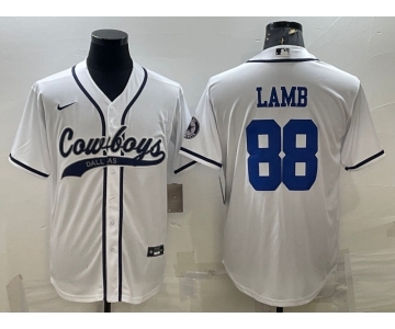 Men's Dallas Cowboys #88 CeeDee Lamb White With Patch Cool Base Stitched Baseball Jersey