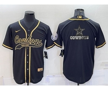 Men's Dallas Cowboys Black Gold Team Big Logo With Patch Cool Base Stitched Baseball Jersey