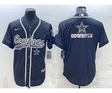 Men's Dallas Cowboys Black Reflective Team Big Logo With Patch Cool Base Stitched Baseball Jersey