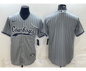 Men's Dallas Cowboys Blank Grey Pinstripe With Patch Cool Base Stitched Baseball Jersey