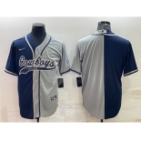 Men's Dallas Cowboys Blank Navy Blue Grey Two Tone With Patch Cool Base Stitched Baseball Jersey