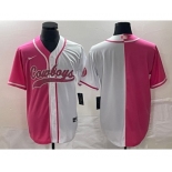 Men's Dallas Cowboys Blank Pink White Split Cool Base Stitched Baseball Jersey