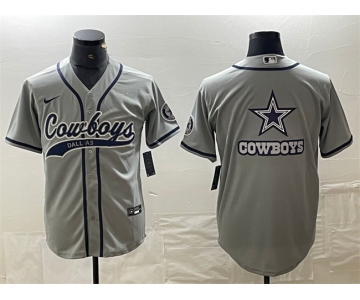 Men's Dallas Cowboys Gray Team Big Logo With Patch Cool Base Stitched Baseball Jersey